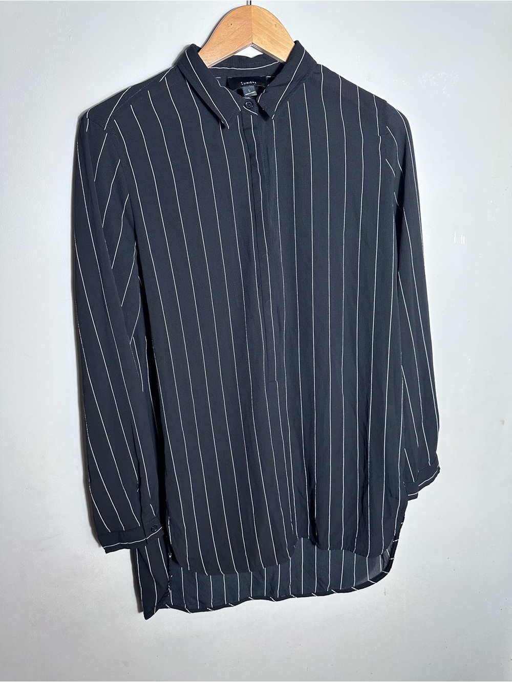 Lumiere Black Vertical-Stripe Blouse